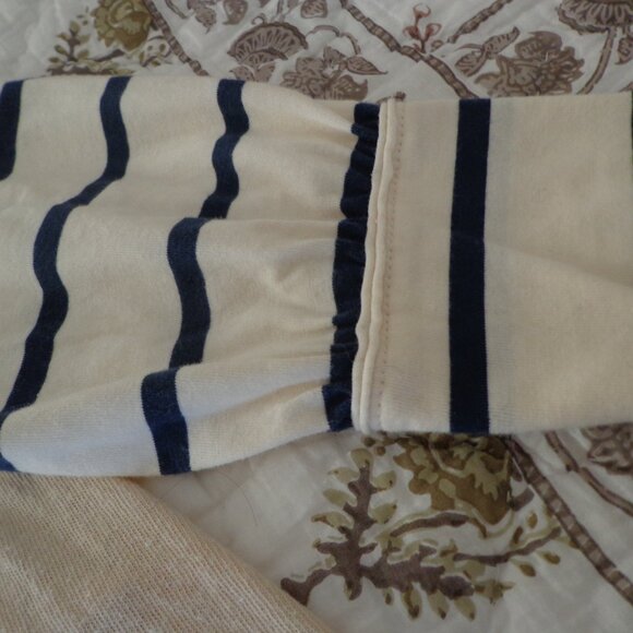 NWOT WE THE FREE Striped Puffy Long Sleeve T-Shirt XS Blues/Natural Raw Edges - Picture 10 of 15